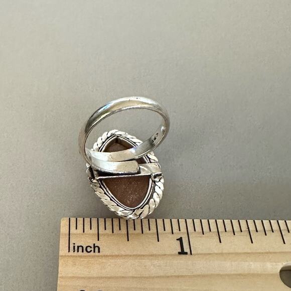 Aventurine gemstone ring adjustable marquee, silver overlay stamped 925 - Picture 6 of 7